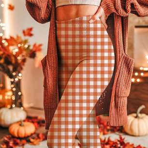 Autumn Orange Gingham Chequered Plaid Leggings
