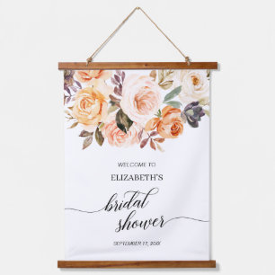 Autumn Orange Gold Floral Bridal Shower Welcome Hanging Tapestry