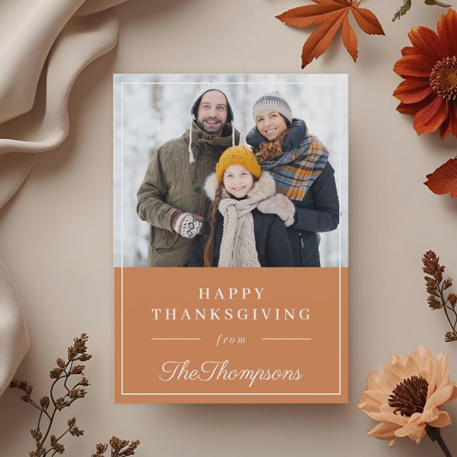 Autumn Orange Happy Thanksgiving Family Photo Holiday Card (Creator Uploaded)