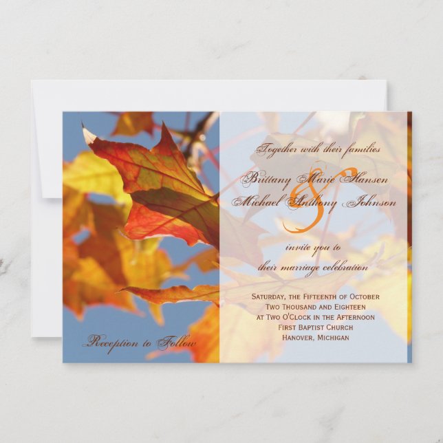 Autumn Orange Leaves Fall Wedding Invitation (Front)