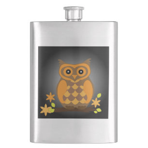 Autumn Orange Owl Hip Flask