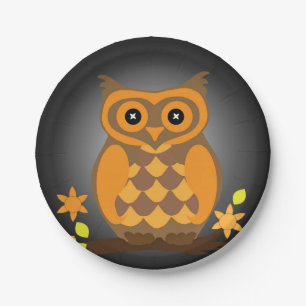 Autumn Orange Owl Paper Plate