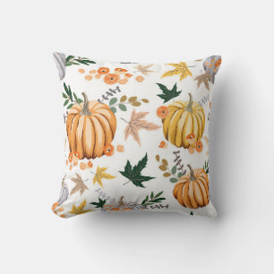 Autumn orange pumpkin and flowers pattern cushion