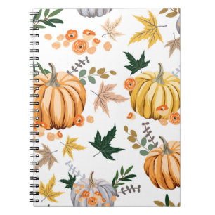 Autumn orange pumpkin and flowers pattern notebook