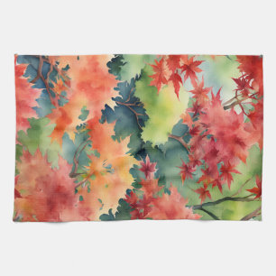 Autumn Orange Red Japanese Maple Trees Tea Towel