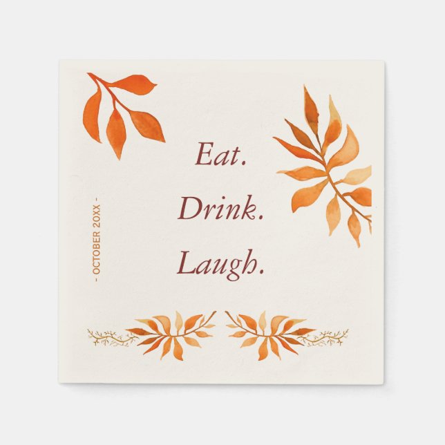 Autumn orange rust leaves eat drink laugh party napkin (Front)