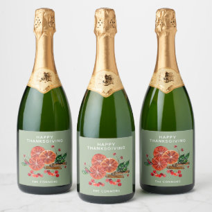 Autumn Orange Slices Cinnamon Sticks on Sage Sparkling Wine Label
