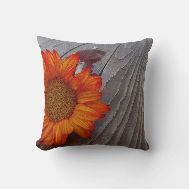 Autumn Orange Sunflower Blossom Pillow (Front)
