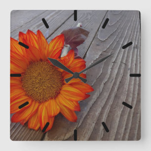 Autumn Orange Sunflower Blossom Square Wall Clock