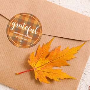 Autumn Orange Tartan Plaid Grateful Personalised Classic Round Sticker