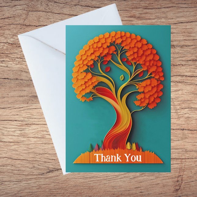 Autumn Orange Tree Quilling Illustration Thank You Holiday Card (Creator Uploaded)