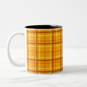 Autumn Orange Yellow Plaid Pattern Two-Tone Coffee Mug