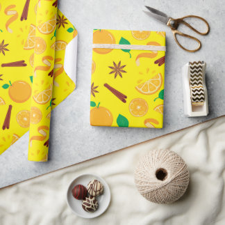 Autumn Oranges and Star Anise Fall Yellow Seamless Wrapping Paper