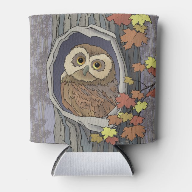 Autumn Owl and Fall Colours   Can Cooler (Front)