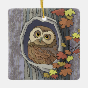 Autumn Owl and Fall Colours Ceramic Ornament