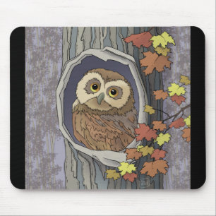 Autumn Owl and Fall Colours Mouse Pad