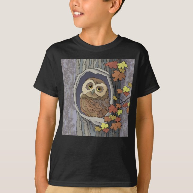 Autumn Owl and Fall Colours T-Shirt (Front)