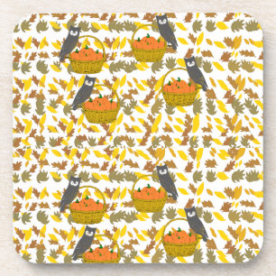 Autumn Owl and Pumpkin Pattern Plastic Coaster Set