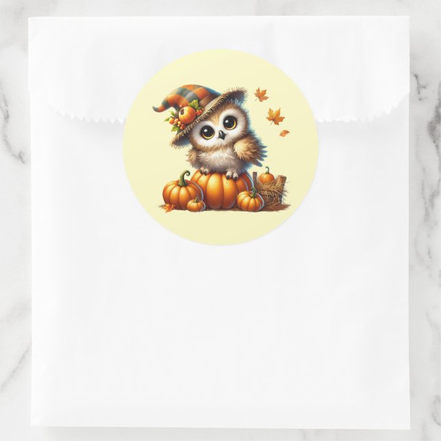 Autumn  Owl Classic Round Sticker (Bag)