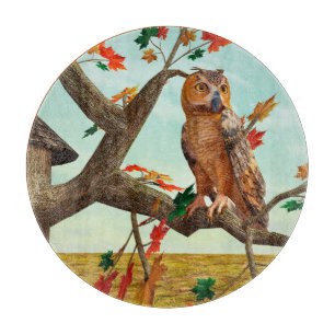 Autumn Owl Maple Tree Wildlife Art Cutting Board