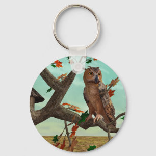 Autumn Owl Maple Tree Wildlife Art Key Ring
