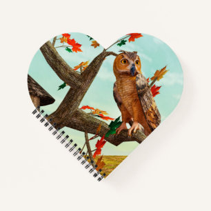 Autumn Owl Maple Tree Wildlife Art Notebook