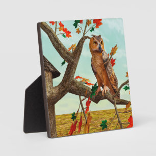 Autumn Owl Maple Tree Wildlife Art Plaque