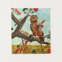 Autumn Owl Maple Tree Wildlife Art