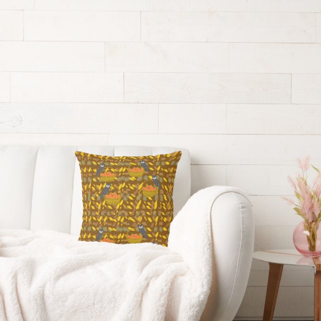 Autumn Owl Pumpkin Pattern Throw Pillow (Couch)
