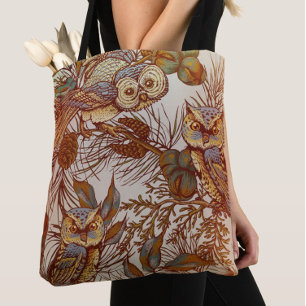 Autumn owl vintage fall tote bag