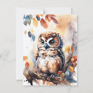 Autumn Owl Watercolor Illustration Postcard