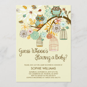 Autumn Owls and Bird Cages Baby Shower Invitation