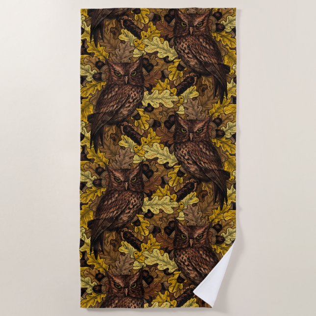 Autumn owls beach towel (Front)