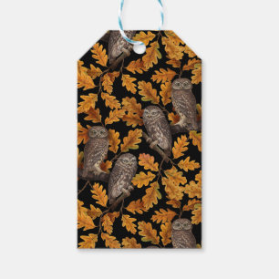 Autumn owls on black gift tags