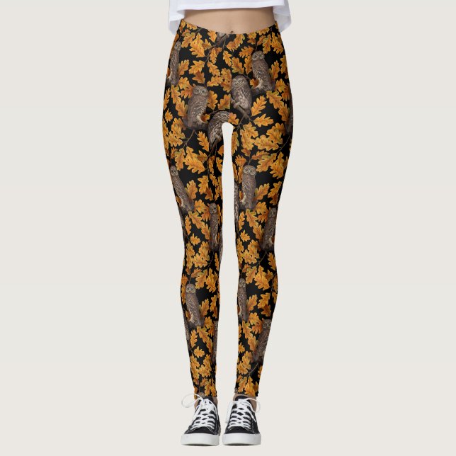 Autumn owls on black leggings (Front)