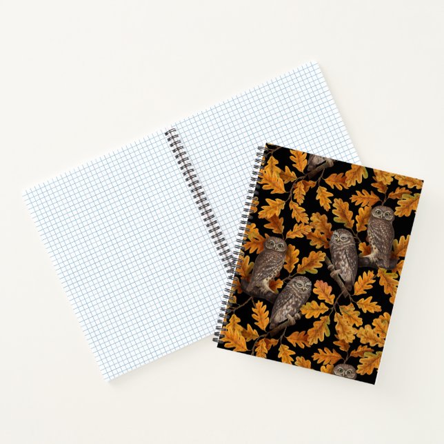 Autumn owls on black notebook (Inside)