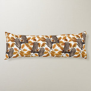 Autumn owls on cotton white body cushion