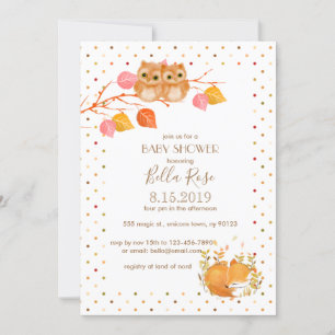 Autumn Owls Polka Dot Baby Shower Invitations