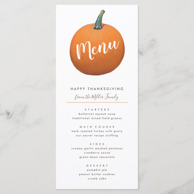 Autumn Painted Pumkin Thanksgiving Chic Menu (Front)