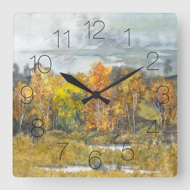 Autumn  painting watercolor square wall clock (Front)