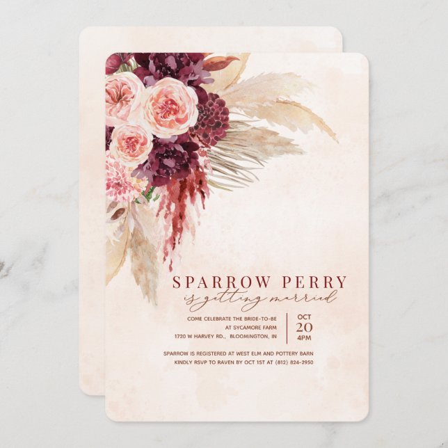 Autumn Pampas Grass Bridal Shower Invitation (Front/Back)