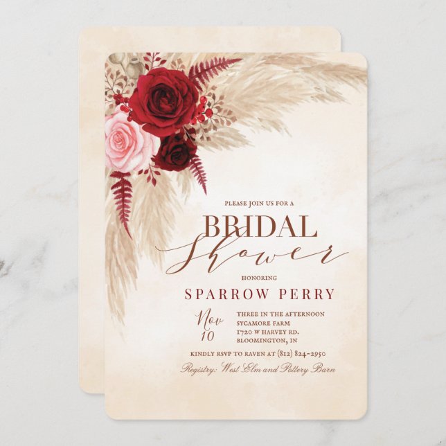 Autumn Pampas Grass Bridal Shower Invitation (Front/Back)