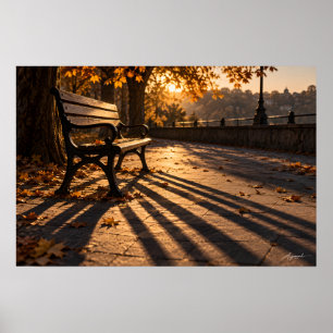 Autumn Park Bench Shadow Photography Poster