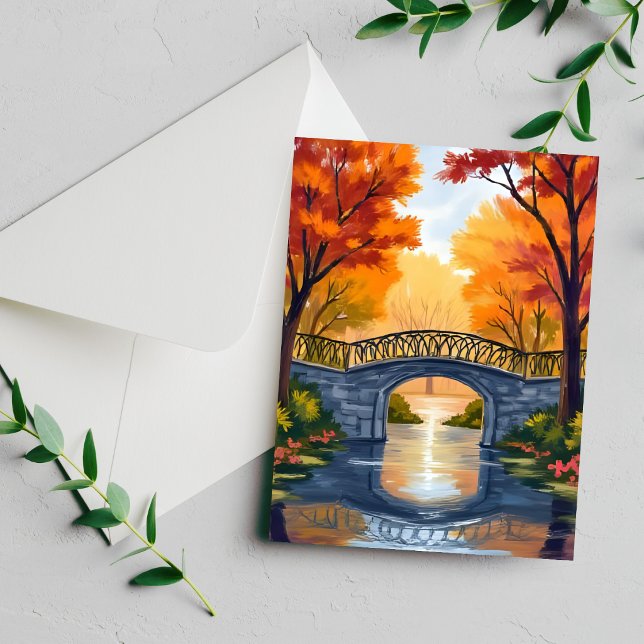 Autumn Park Bridge | Fall Foliage Watercolor Card (Creator Uploaded)