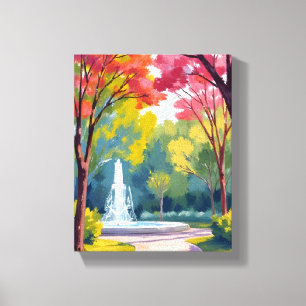 Autumn Park Fall Foliage Watercolor Canvas Print