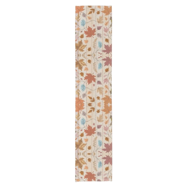 Autumn Patchwork Autumn Leaves Pastel Gold Orange  Short Table Runner (Front)