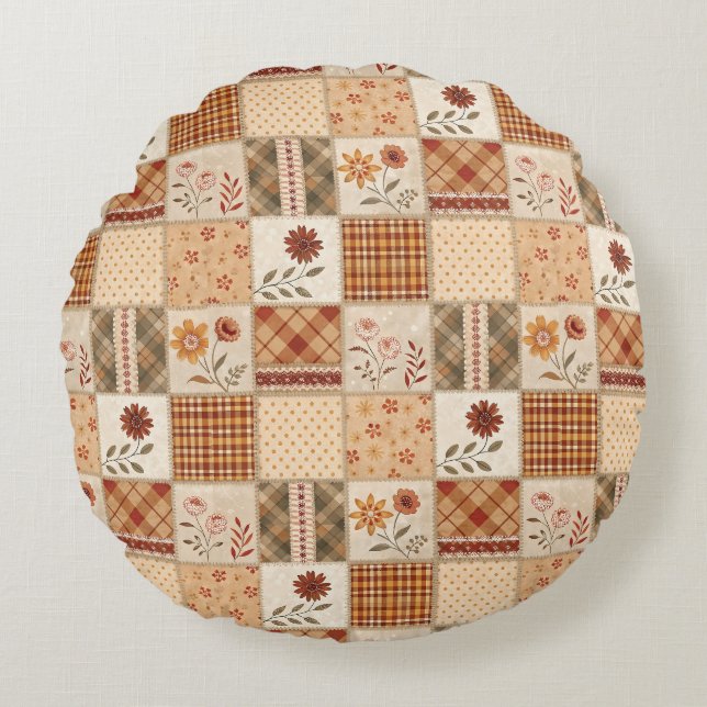 Autumn Patchwork Floral Duvet Cover &  Round Cushion (Front)