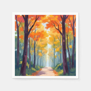 Autumn Path Fall Foliage Painting Napkin