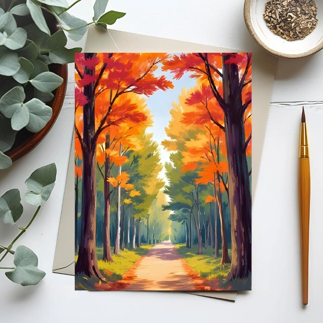 Autumn Path Fall Foliage Painting Postcard (Creator Uploaded)