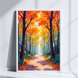Autumn Path Fall Foliage Painting Poster
